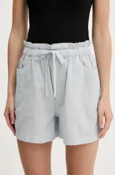 Tommy Jeans pantaloni scurti din amestec de in femei, cu imprimeu, high waist, DW0DW20360 imagine