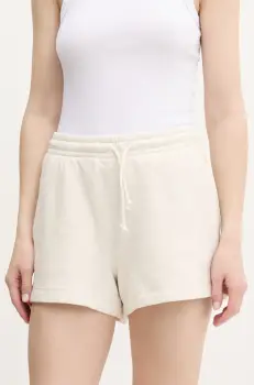 Tommy Jeans pantaloni scurti din bumbac culoarea bej, uni, high waist, DW0DW20353 imagine