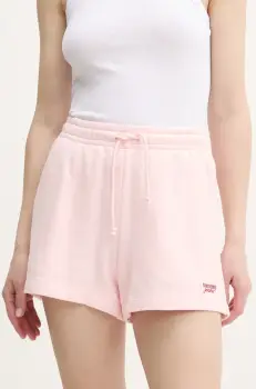 Tommy Jeans pantaloni scurti din bumbac culoarea roz, uni, high waist, DW0DW20353 imagine