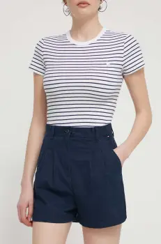 Tommy Jeans pantaloni scurti femei, culoarea albastru marin, neted, high waist, DW0DW17775 imagine