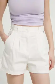 Tommy Jeans pantaloni scurti femei, culoarea bej, neted, high waist, DW0DW17775 imagine