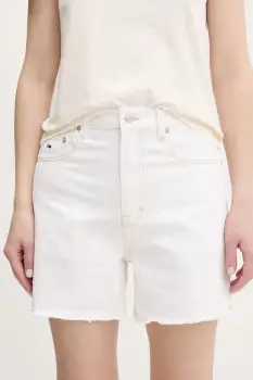 Tommy Jeans pantaloni scurti jeans culoarea bej, uni, high waist, DW0DW20093 imagine