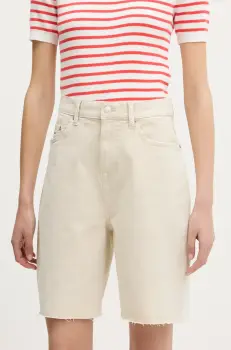 Tommy Jeans pantaloni scurti jeans culoarea bej, uni, high waist, DW0DW21646 imagine