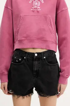 Tommy Jeans pantaloni scurti jeans culoarea negru, uni, high waist, DW0DW20097 imagine