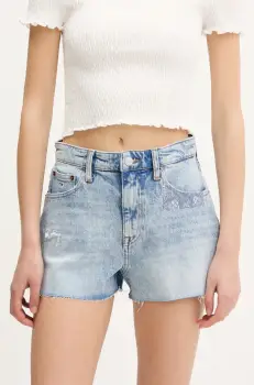 Tommy Jeans pantaloni scurti jeans uni, high waist, DW0DW20087 imagine