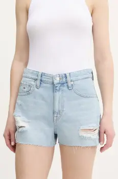 Tommy Jeans pantaloni scurti jeans uni, high waist, DW0DW20095 imagine