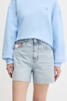 Tommy Jeans pantaloni scurti jeans uni, high waist, DW0DW21413 imagine