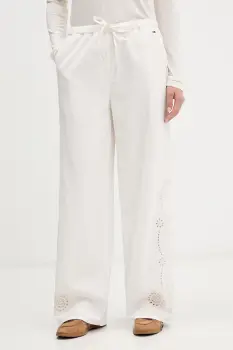 Tommy Jeans pantaloni wide leg de dama cu amestec de in imagine