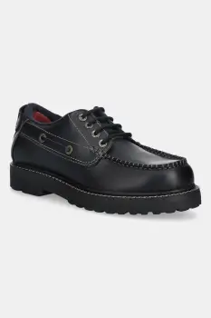 Tommy Jeans pantofi de piele ARCHIVE 01 BOAT SHOE LEATHER culoarea negru, EM0EM01651 imagine