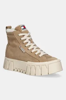 Tommy Jeans pantofi de piele intoarsa TJW VULC FLATFORM SUEDE WL culoarea maro, cu platforma, izolare usoara, EN0EN02894 imagine