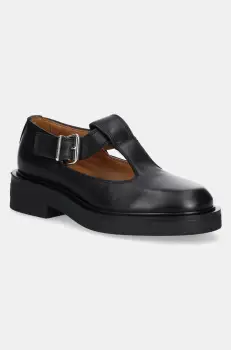 Tommy Jeans pantofi de piele T-BAR MARY JANE femei, culoarea negru, cu toc plat, EN0EN02837 imagine
