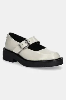 Tommy Jeans pantofi de piele TJW MARY JANE SHOE femei, culoarea bej, cu toc plat, EN0EN02723 imagine