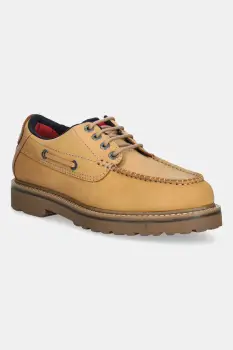 Tommy Jeans pantofi din nubuc ARCHIVE 01 BOAT SHOE culoarea bej, EM0EM01703 imagine
