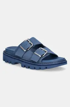 Tommy Jeans papuci din piele DOUBLE STRAP SANDAL SUEDE femei, cu platforma, EN0EN02797 imagine