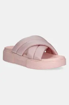 Tommy Jeans papuci FLATFORM SANDAL femei, culoarea roz, cu platforma, EN0EN02775 imagine