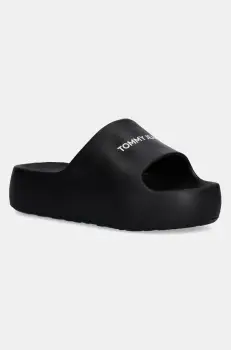 Tommy Jeans papuci TJW FLATFORM POOL SLIDE ESS femei, culoarea negru, cu platforma, EN0EN02763 imagine