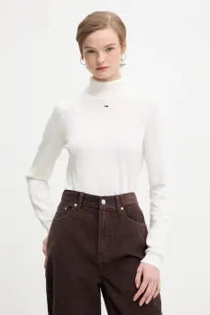 Tommy Jeans pulover de bumbac culoarea alb, light, cu guler, DW0DW21672 imagine