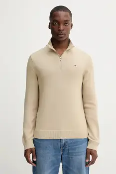 Tommy Jeans pulover de bumbac culoarea bej, light, cu turtleneck, DM0DM21654 imagine