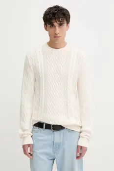 Tommy Jeans pulover de bumbac culoarea bej, light, DM0DM22101 imagine