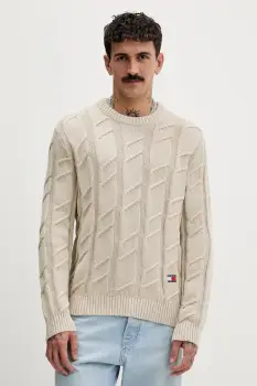 Tommy Jeans pulover de bumbac culoarea bej, light, DM0DM22355 imagine