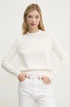 Tommy Jeans pulover de bumbac culoarea bej, light, DW0DW20159 imagine