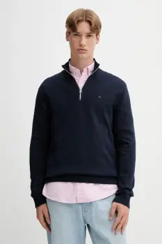 Tommy Jeans pulover de bumbac culoarea bleumarin, light, cu turtleneck, DM0DM21654 imagine