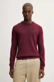 Tommy Jeans pulover de bumbac culoarea bordo, light, DM0DM21787 imagine