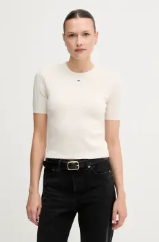 Tommy Jeans pulover de bumbac culoarea galben, light, DW0DW19336 imagine