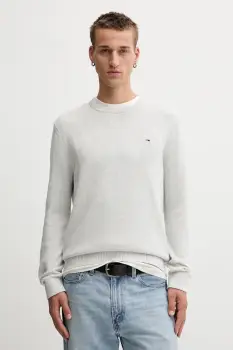 Tommy Jeans pulover de bumbac culoarea gri, light, DM0DM21787 imagine