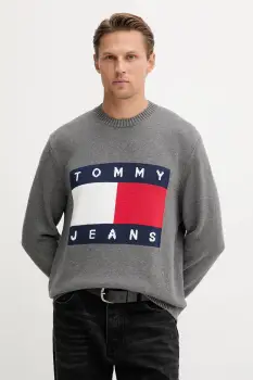 Tommy Jeans pulover de bumbac culoarea gri, light, DM0DM22105 imagine