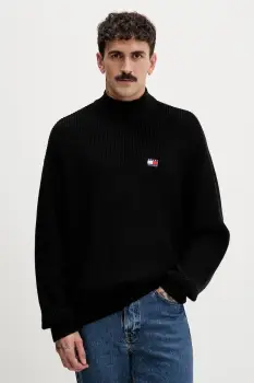 Tommy Jeans pulover de bumbac culoarea negru, cu turtleneck, DM0DM22400 imagine