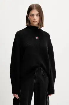 Tommy Jeans pulover de bumbac culoarea negru, cu turtleneck, DW0DW21676 imagine