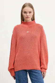 Tommy Jeans pulover de bumbac culoarea portocaliu, cu turtleneck, DW0DW21676 imagine