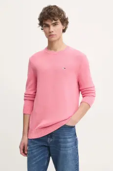 Tommy Jeans pulover de bumbac culoarea roz, DM0DM18370 imagine