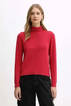 Tommy Jeans pulover de bumbac culoarea roz, light, cu guler, DW0DW21672 imagine