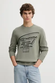 Tommy Jeans pulover de bumbac culoarea verde, DM0DM22253 imagine
