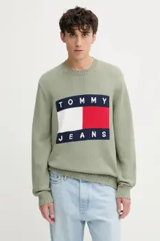 Tommy Jeans pulover de bumbac culoarea verde, light, DM0DM22105 imagine