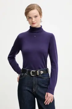 Tommy Jeans pulover de bumbac culoarea violet, light, cu guler, DW0DW21672 imagine