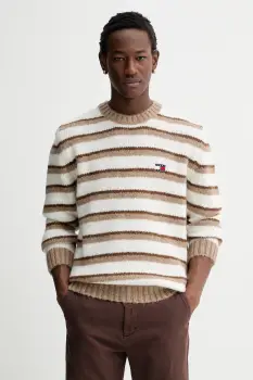 Tommy Jeans pulover din amestec de alpaca culoarea maro, calduros, DM0DM22109 imagine