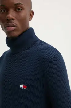 Tommy Jeans pulover din amestec de lana barbati, culoarea albastru marin, light, cu guler, DM0DM19434 imagine