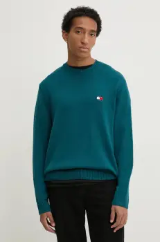 Tommy Jeans pulover din amestec de lana barbati, culoarea verde, DM0DM20706 imagine