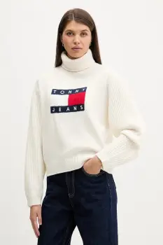 Tommy Jeans pulover din amestec de lana culoarea bej, cu guler, DW0DW22108 imagine