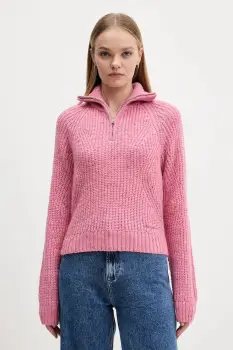 Tommy Jeans pulover din amestec de lana culoarea roz, calduros, cu guler, DW0DW21686 imagine