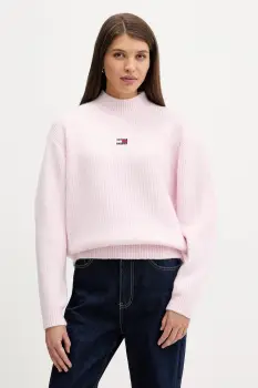 Tommy Jeans pulover din amestec de lana culoarea roz, cu turtleneck, DW0DW22109 imagine