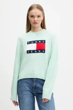 Tommy Jeans pulover din amestec de lana culoarea turcoaz, light, DW0DW21782 imagine