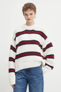 Tommy Jeans pulover din amestec de lana de alpaca femei, culoarea bej DW0DW21679 imagine