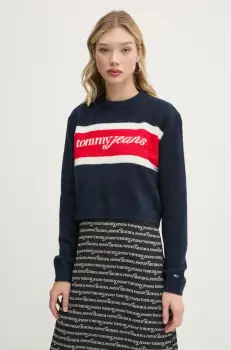 Tommy Jeans pulover din amestec de lana femei, culoarea albastru marin, DW0DW19341 imagine