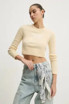 Tommy Jeans pulover din amestec de lana femei, culoarea galben, light, DW0DW19895 imagine