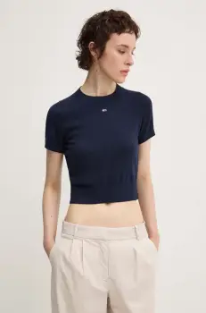 Tommy Jeans pulover femei, culoarea albastru marin, light, cu turtleneck, DW0DW18530 imagine