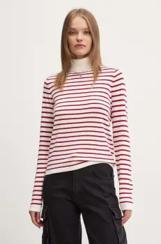 Tommy Jeans pulover femei, culoarea bej, cu guler, DW0DW19686 imagine